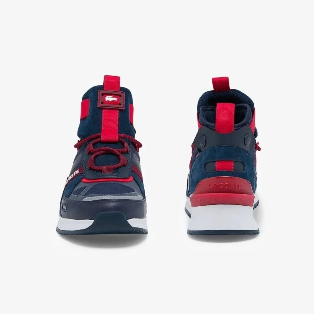 Lacoste Mens‎ Run Breaker Textile and Leather Sneakers - Navy Blue & Rouge/9.5